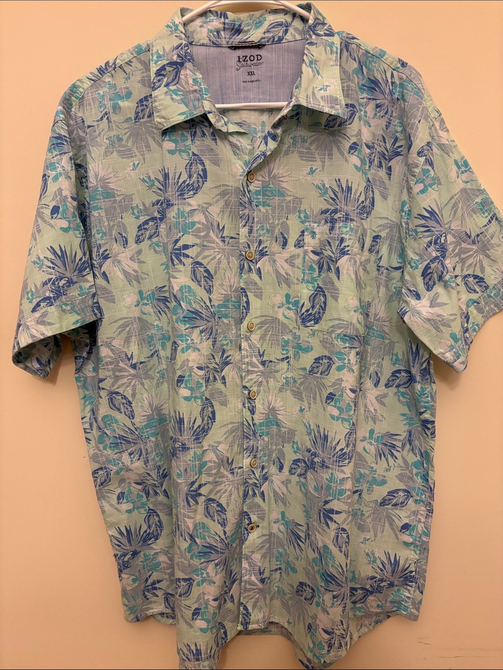 Izod Saltwater Floral Hawaiian Light Blue Short Sleeve Button Up Shirt Size XXL